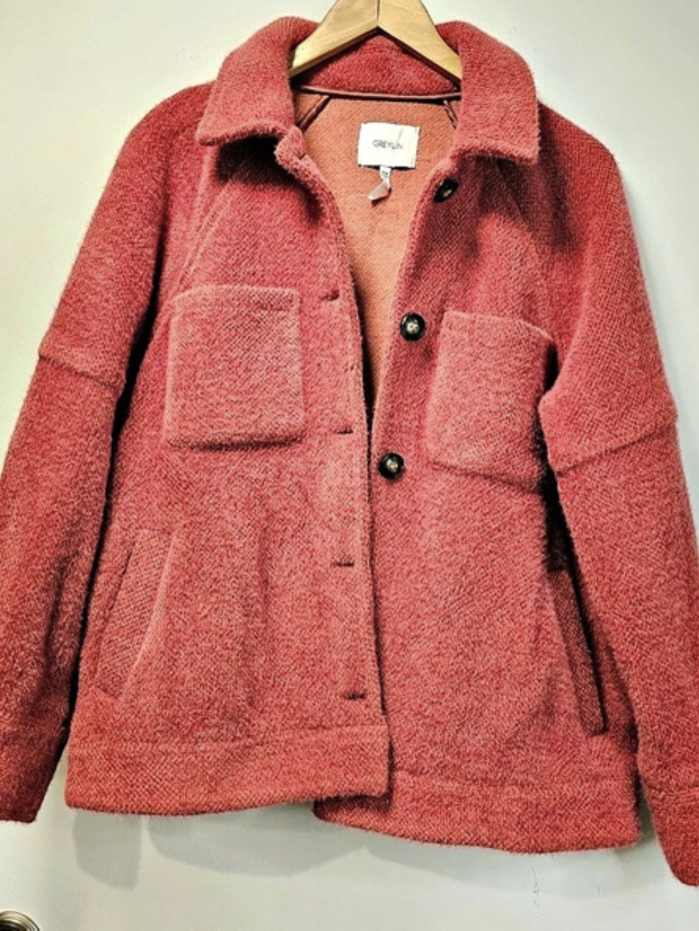 Greylin Rust Red Textured Oversized Jacket Button Shacket Pockets Anthropologie